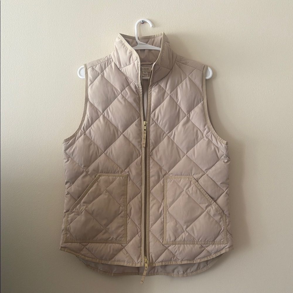 J Crew Tan Quilted Vest with Stand-Up Collar